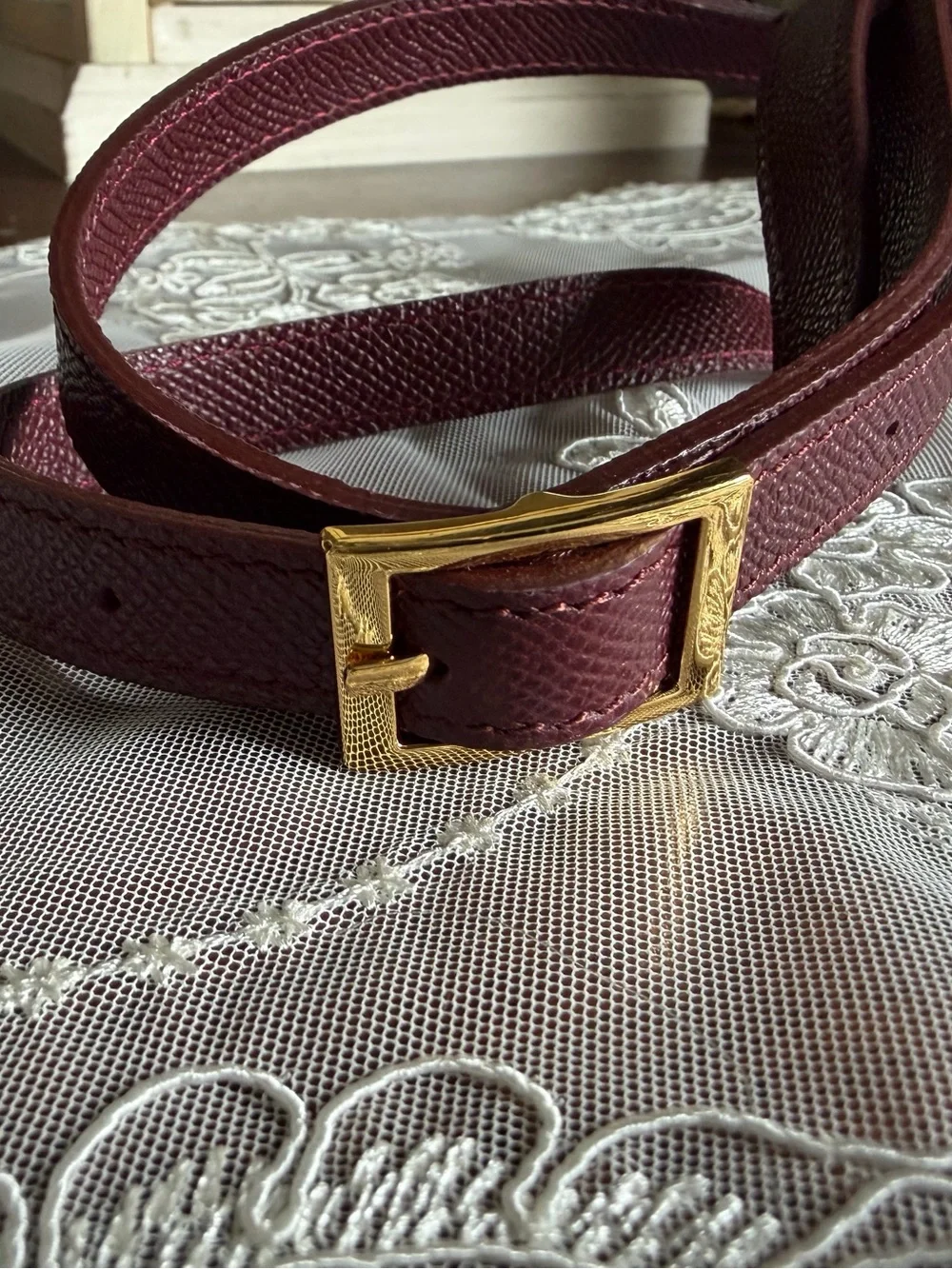 Lalage Beaumont Wine Fonteyn Mignon Leather Top-Handle Leather Satchel Purse Bag